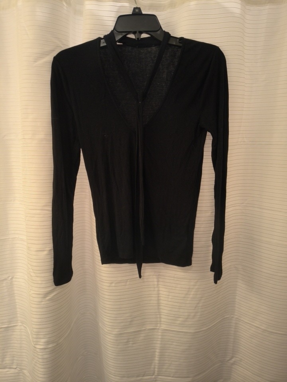 Black V-Neck Long-Sleeve Tie Front Top - Women